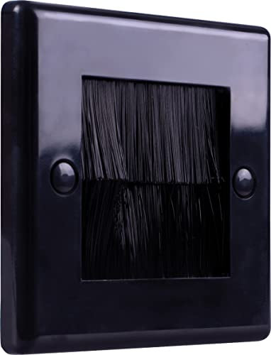 Single Gang Brush Wall - Plate Designed to Hide Cable Entry Points in The Wall (Black)