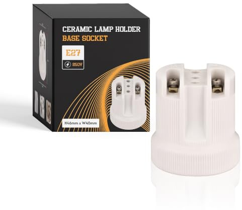 Ceramic Porcelain E27 Lamp Holder 46mm(H) × 40mm(W) × 33mm(L) Edison Screw Light Bulb Socket, Heat Resistant LampHolder for DIY Pendant Ceiling Lighting, 240V UK