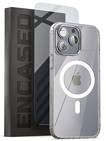 ENCASED UltraClear Series, Designed for iPhone 14 PRO Case Wireless Charging Compatible with MagSafe - Crystal Clear (with Tempered Screen Protector) [Anti-Yellowing]