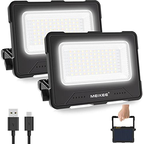 MEIKEE 80W Led Arbeitsleuchte 12000MAH LED Baustrahler Akku Strahler 4 Lichtmodi Campinglampe Tragbar 5 Helligkeiten Solar USB-Aufladung Akku Lampe für Camping, Garage, Bau, Reparatur, Notfall 2PCS