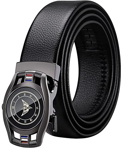 VANNANBA Herren Gürtel Leder Männlich Slide Ratsche Arbeit Casual Kleid Gürtel Adjusatble mit Geschenkbox, Schwarz, 90 cm/97.5 cm Taille Einstellbar