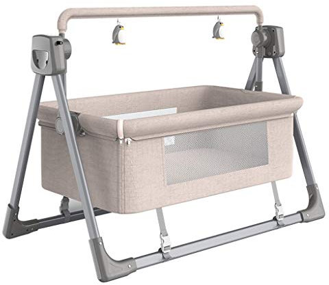 Babybettchen, elektrische Babywippe, höhenverstellbare Babyschaukel mit bequemer Matratze, tragbares Babybett mit 82 cm Schlafkorb und 5 Schaukelgeschwindigkeiten (Color : Khaki)