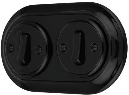 Unterputz Porzellan Retro, Schalter, 2-fach, All-in-One, Serie PR1 schwarz