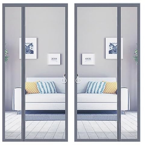 Magnet Fly Grille Door, 135x255cm Insect Protection Fly Curtain Magnet Door Curtains Against Fly Mosquito Nylon Buckle Assembly Door Mosquito net, Gray