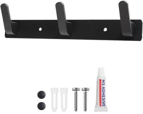 Sevenpers Wall Mounted Coat Rack with 3 Hooks - Heavy Duty, Black Coat Hangers for Hanging Clothes, Coats, Hats, Towels, Bags, Robes, Purses