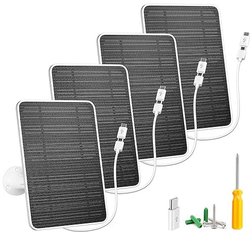 Solar Panel for Security Camera, 5W USB Solar Panel for DC 5V Security Camera, Micro USB & USB-C Port Solar Panel, IP65 Waterproof Solar Charger for Camera,360° Adjustable Mounting 13ft Cable, 4 Pack
