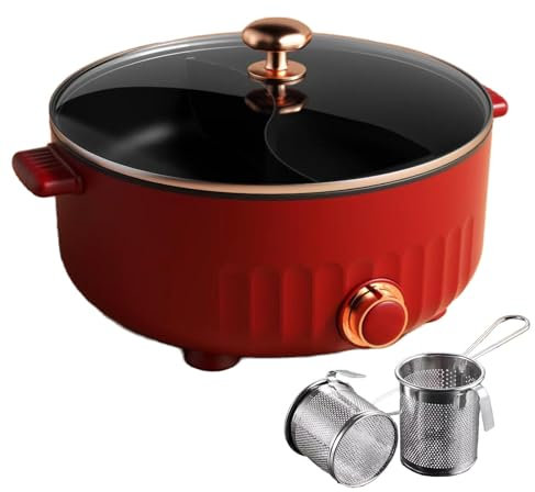 Faitout 2 Compartiment, Coupure Automatique De L'Alimentation Poele Double Compartiment Convient Aux FêTes D'Anniversaire (avec 2 Filets Non éTanches),red