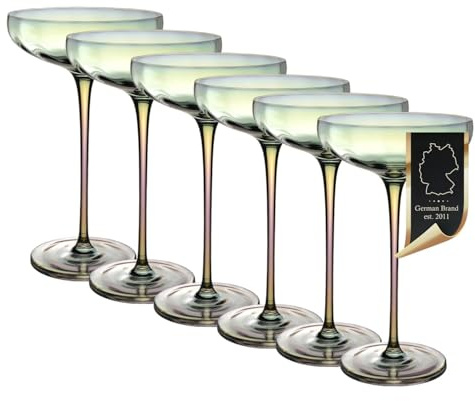 Intirilife 6er Set Martinigläser Champagnerschalen 140 ml – Coupe Cocktailglas Sektglas mit Regenbogen-Schimmer & Wellenform – bleifreies Kristallglas, spülmaschinenfest, stoßfest – Bar Party Hochzeit
