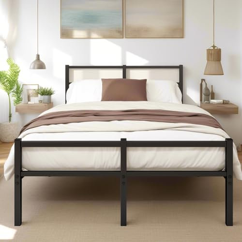 ARFARLY Bett 120x200 Bettrahmen Metallbett Bettgestell aus Metall mit Lattenrost,Ehebett Gästebett Schwarz