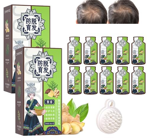 2 Packungen Ginger Plant Extract Anti-Hair Loss Hair Shampoo Haarwachstum Shampoo Anti Hair Loss Shampoo Wirksam Gegen Haarausfall Und für Weiches und Glänzendes Haar (1 Shampoo-Bürste)