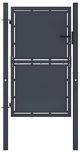 Homgoday Puerta de jardín exterior, puerta para valla de exterior, valla de obra, puerta para jardín de acero, 100 x 150 cm, antracita