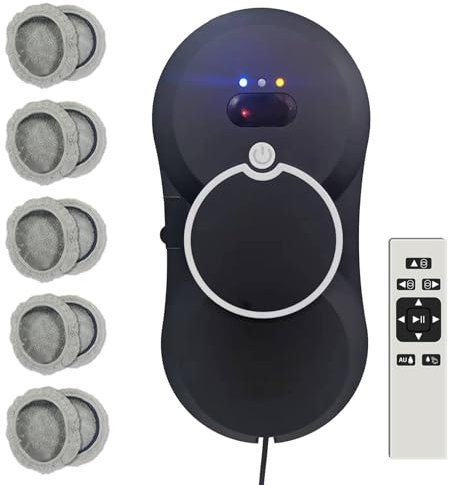 Quixnova Robot Glass Cleaner, 30ML Water Tank, 5600Pa Strong Suction Smart Window Cleaning Robot, for Indoor Outdoor High Rise Windows Ceilings,Black