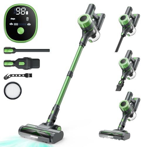 Supstable Aspirapolvere Senza Fili, 30kPa Scopa Elettrica Senza Fili Potente, 60 Mins di Autonomia, Spazzola Anti-Groviglio, Touchscreen, 4 in 1 Aspirapolvere per Pavimenti, Tappeti e Peli di Animali