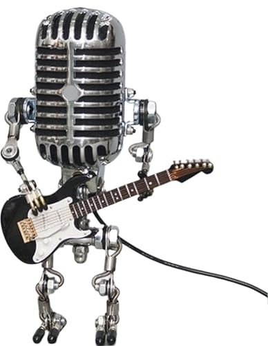 Jaopary Retro Style Vintage Microphone Robot Desk Lamp, Vintage Microphone Robot Touch Dimmer Lamp Table Lamp Black
