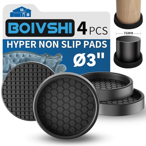 Ø 76mm Large Non Slip Furniture Cups, Premium Silicone, Furniture Pads Floor Protectors, Heavy Bed Feet Soft Pads,Thick Rubber Furniture Coaster,Prevent Scratches Hardwood Floor, 4 Pcs Round Black