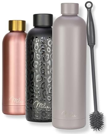 Milu Thermosflasche 1L Isolierte Edelstahl Thermo Trinkflasche Thermoskanne Auslaufsichere Isolierflasche doppelwandig - Kohlensäure geeignet – inkl. Reinigungsbürste (Taupe Grau, 1000ml)