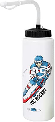 Jemcgrl Bouteille d'eau de hockey sur glace de 1000 ml Bouteille portable de haute capacité pour football Bouteille de sport au design classique paille B