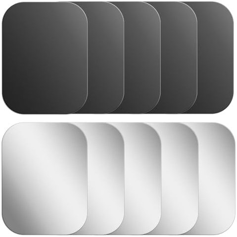 JJUNW 10 Stück Metallplatte für Magnete, Metallplättchen Selbstklebend Rechteckige Dünn Metallscheiben Schwarz und Silber Metall Platte für Magnet kfz handyhalterung Auto Zubehör (5 x 3,8 cm)
