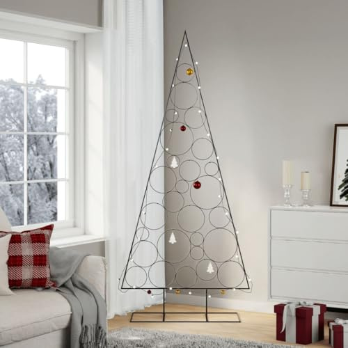 Brokky Albero di Natale Decorativo in Metallo Nero 210 cm-Albero di Natale Struttura in Metallo Decorazione Natalizia Design Minimal Artificiale Arredamento Natalizio Addobbo
