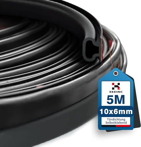 XEEINC 5m Burlete Puerta Ventana, 10mm(W) x 6mm(D) Burlete Goma Tira Sellado para Puerta Entrada, Autoadhesiva Burlete Junta Puerta Casa Aislante Frío, Ruido - Negro