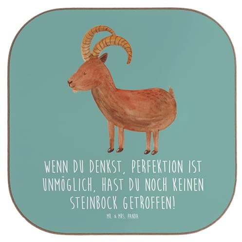 Mr. & Mrs. Panda Holz Untersetzer Steinbock Perfektion - Geschenk, Perfektionismus, Handgefertigt, Untersetzer Holz, 22. Dezember, Tassen