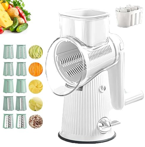 Le D Affaires 5 in 1 Cheese Grater, Le D'Affaires Cheese Grater, 5 in 1 Rotary Cheese Grater Vegetable Slicer, Le D Affaires 5 in 1 Gourmet Cheese Grater, for Fresh Cheese and Vegetable (White-A)