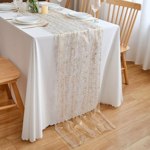 CHUQING Tischläufer Gold Tischband Goldene Hochzeit Tischdeko Chiffon Transparentes Tischläufer 70 x 300 cm