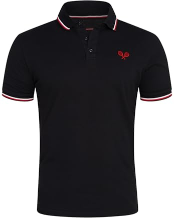 behype. Herren Kurzarm Poloshirt Freizeit Polo T-Shirt Männer Tennis Polo-Hemd Regular-Fit in Piqué-Qualität RR_MP-345-Schwarz-3XL