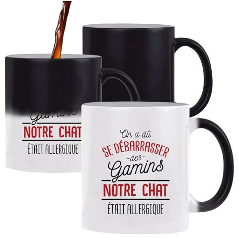 Tasse Magique Le Chat Etait Allergique | Mug qui change couleur avec la chaleur | Idée Cadeau Humour Drôle Marrant Original Anniversaire Fête