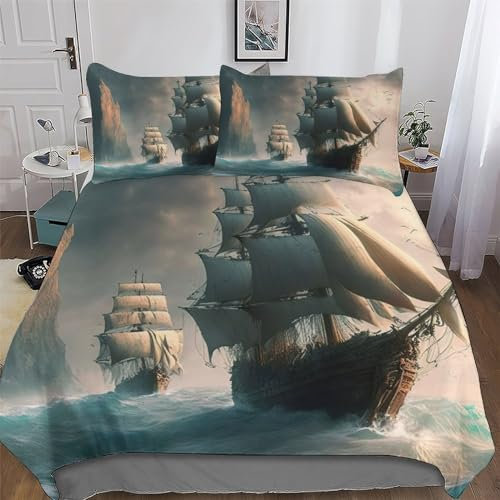 GGJJTT Piratnschiff Bettwäsche 3D Bettbezug Für Jungen Mädchen 2 teilig Bettbezüge Atmungsaktive Mikrofaser Deckenbezug Mit Kissenbezug Single135x200cm