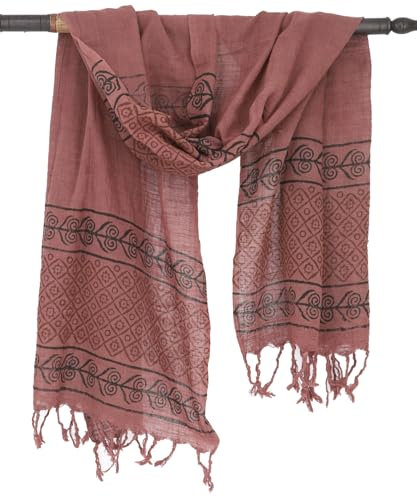 GURU SHOP Handgewebtes Baumwolltuch mit Tribalmuster, Blockdruck Webschal - Braun, Herren/Damen, Baumwolle