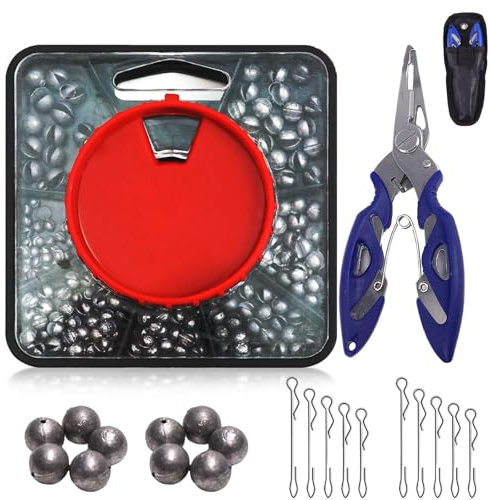 200PCS Tackle Set, Split Shot Fishing Weights, Coarse Fishing Tackle - Complete Angling Kit Floats Accessories for Freshwater River with Hooks