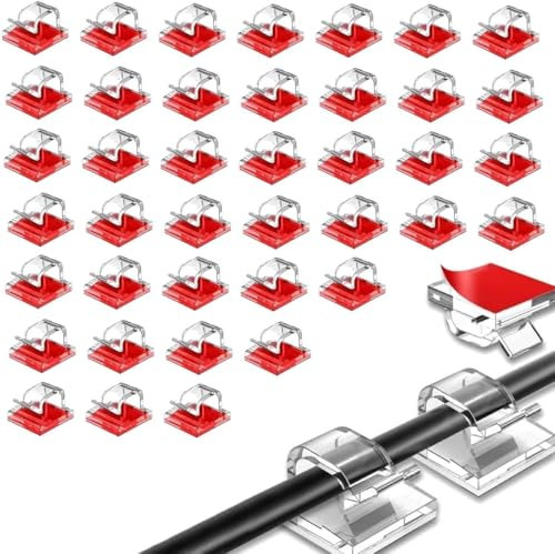 40PCS Cable Clips - Self Adhesive Cable Tidy Hooks - Transparent Wire Holders for USB HDMI Cord Management - Wall Desk Home Office Decoration Use (Clear)