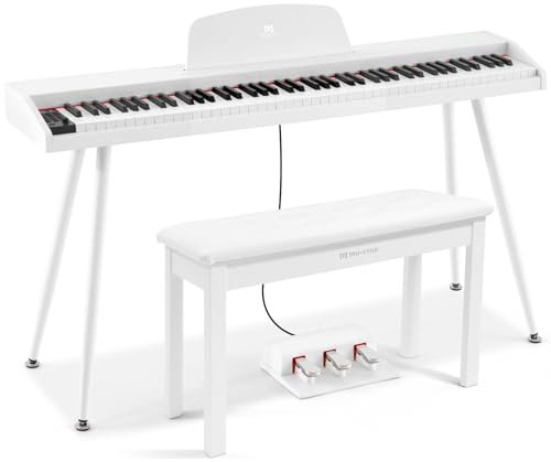 MUSTAR 88 Tasten Digital Piano mit Klavierhocker, Keyboard Piano Volle Größe mit 3 Pedaleinheiten, Portable E-Piano, Home Digital Piano mit MIDI-USB und Ständer, Weiß