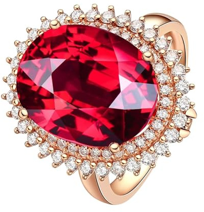 Mesnt Verlobungsring Frauen, 18K Rotgold Ring für Damen with 12x14mm Turmalin 7.37ct und Im Labor hergestellter Diamant, Größe 50 (15.9)