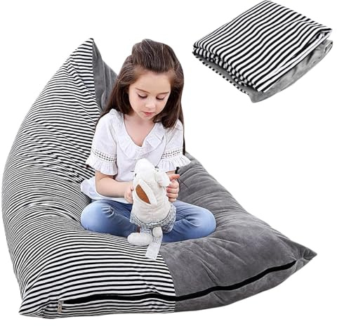 Bssowe Sitzsack-Stuhlbezug, Stofftier Sitzsack Bezug, Sitzsack Kuscheltiere Aufbewahren, Extra Größe Kuscheltiere Aufbewahrung, Kuscheltier Aufbewahrung für Kleidung, Spielzeug (Streifen)