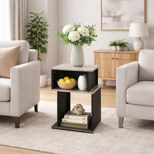 Dylex 3-Tier Side Table with Storage Shelf, Concrete Effect, Modern Industrial Design, Living Room End Table