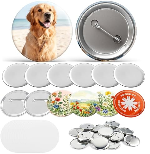 Metall Buttonrohlinge, 58MM Buttons Selber Machen für Buttonmaschine, Buttons zum Selbstgestalten DIY Ansteckbuttons Set mit Sicherheitsnadel Knöpf Anstecknadeln (100)