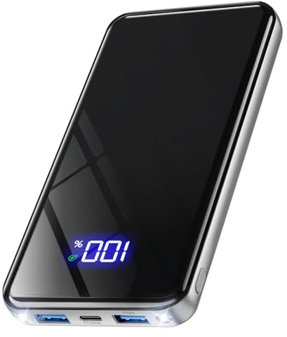 Power Bank 26800mAh, Powerbank 22,5W PD Schnellladefunktion, USB-C Externes Ladegerät mit LED-Display & Taschenlampe, Kompatibel mit iPhone 16/15/14 Pro Max und Galaxy S25 Gray