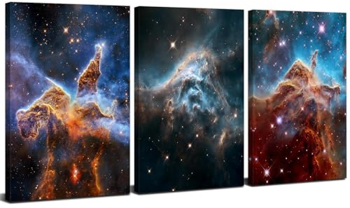 3 Piece Space Wall Art Men Boys Room Decor Space Themed Bedroom Decor Galaxy Interstellar Posters Prints Pictures Abstract Nebula Wall Art Astronomy Painting Universe Artwork Home Decorations 12x16”