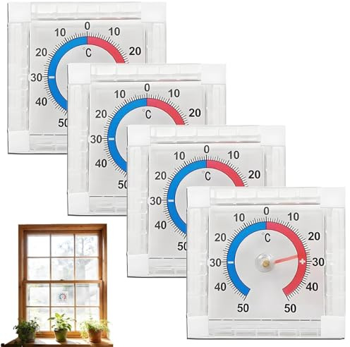 Fensterthermometer Aussen Selbstklebend - Analoges Aussenthermometer Wetterfest für Fenster, Transparentes Design, Präzise Temperaturmessung ohne Batterie, Einfache Installation