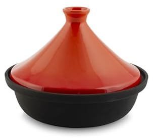 H&H Tajine in Ghisa Smaltata 25cm con Coperchio in Ceramica Arancione - Capacità 2 Lt