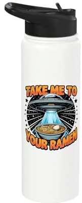 Take Me to Your Ramen Noodles Soup UFO Abduction Funny Ramen Stainless Steel Insulated Water Bottle