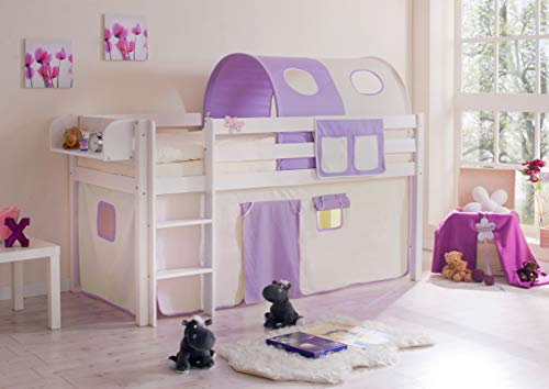 TiCAA Hochbett, Kinderbett Spielbett mit Treppe aus Kiefer Massivholz Bettgestell 90 x 200