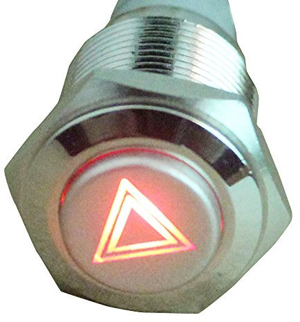 E Support™ peligro de emergencia 12V coche rojo LED indicador de advertencia símbolo de empuje interruptor de botón del metal de 16 mm
