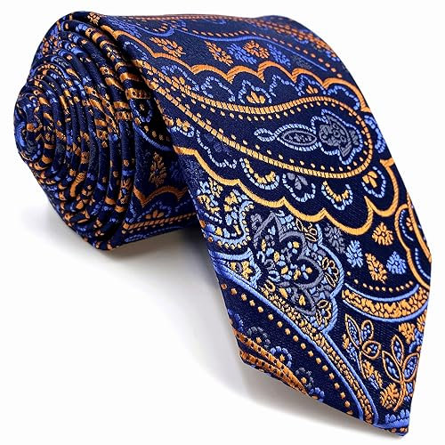 Shlax&Wing Einzigartig Herren Seide Krawatte Blau Orange Paisley Blumen