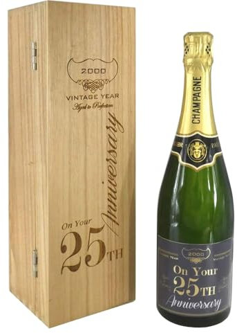 25th Wedding Anniversary Personalised 75cl Bottle of Champagne Presented in an engraved Wooden Box [CHAM007]