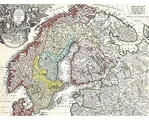 Map Homann 1730 Norway Finland Baltic Denmark Sweden Art Print Canvas Premium Wall Decor Poster Mural Karte Norwegen Finnland Dänemark Schweden Wand Deko