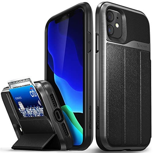 VENA vCommute Wallet Case Compatible with Apple iPhone 11 (6.1-inch 2019), (Military Grade Drop Protection) Flip Leather Cover Card Slot Holder with Kickstand - Space Gray