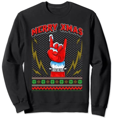 Ugly Christmas 8 Bit Pixel Rock und Heavy-Metal Weihnachts Sweatshirt